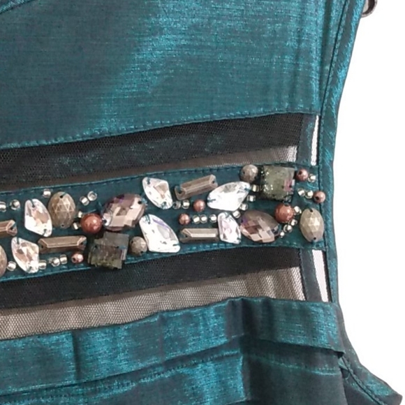 MILLA BELL JEWELED SATIN & MESH DRESS SIZE 12 - Picture 4 of 14